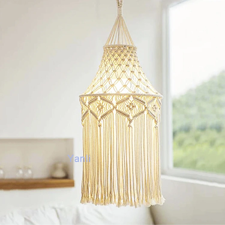 

Macrame Lamp Shade Boho Hanging Pendant Light Cover Nursery Dorm Room Bohemian Home Decor, White