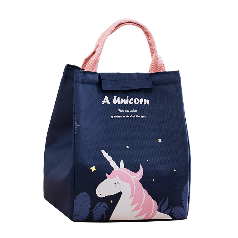 

Fashionable shoulder office outdoor picnic cooler cartoon blue pink Oxford kid sublimation lunch bags with handle