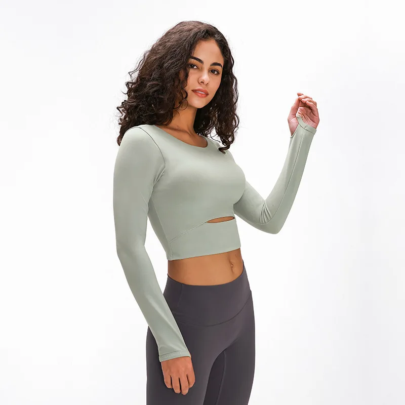 

Spring and Autumn 2021 long sleeve plus size T-shirt with chest mat sport short outdoor jogging yoga top for women, White, yellow, purple, black