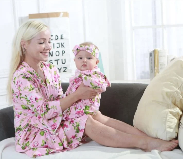 

4pc set Flower Mommy Robe for Maternity Nursing Robe Bridesmaid and Matching Set