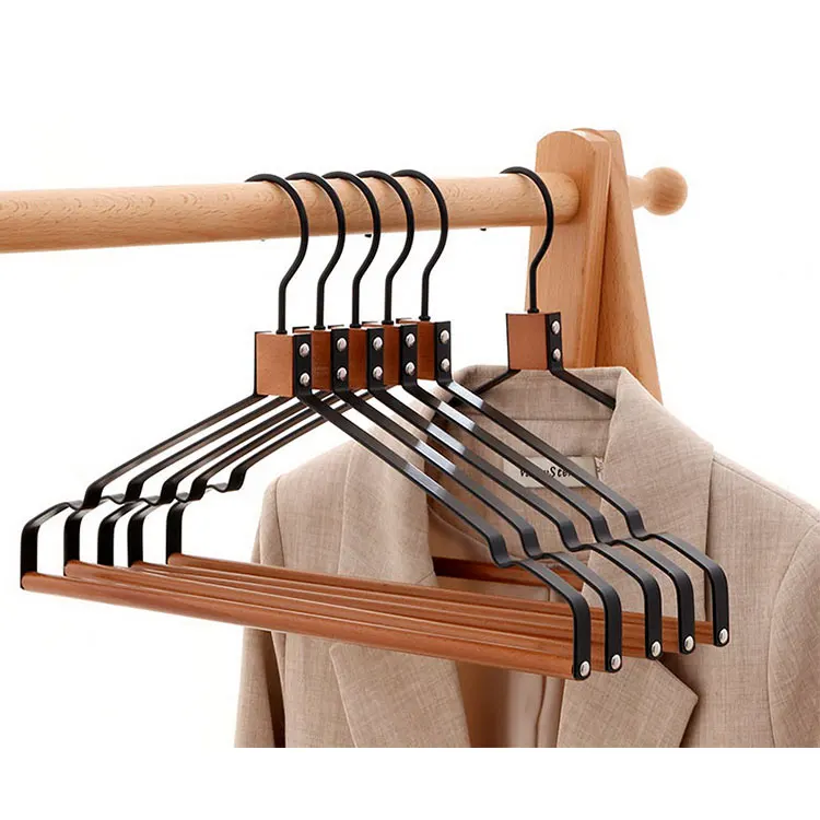 

Wood Hanger For Clothing Sturdy Flat Wire Hanger Iron Solid Wood Hanger Pack of 20-360-Degree Rotatable Hook