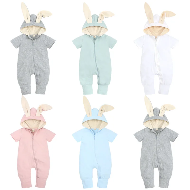 

KTFS US Newborn Bodysuits Climb Cloths Spring Summer Short Sleeve Rabbit Jumpsuits Unisex Baby Sleeper Zipper, As shown