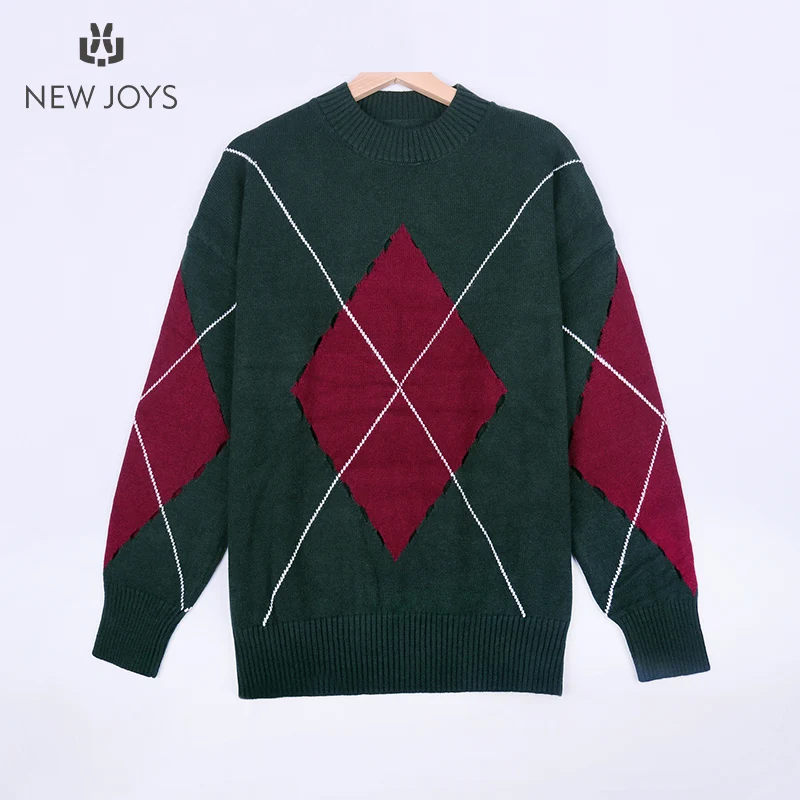 wholesaler winter red& navy green christmas Argyle sweater novelty O neck women sweater