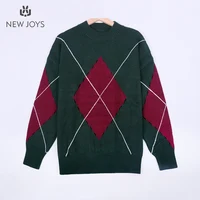 

wholesaler winter red& navy green christmas Argyle sweater novelty O neck women sweater