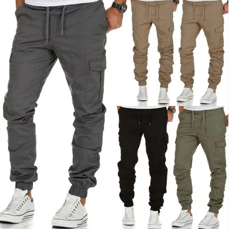 

2020 New Casual Joggers Pants Solid Color Men Pants Cotton Elastic Long Trousers Pantalon Military Army Cargo Pant, Khaki,gray,green,black,dark blue