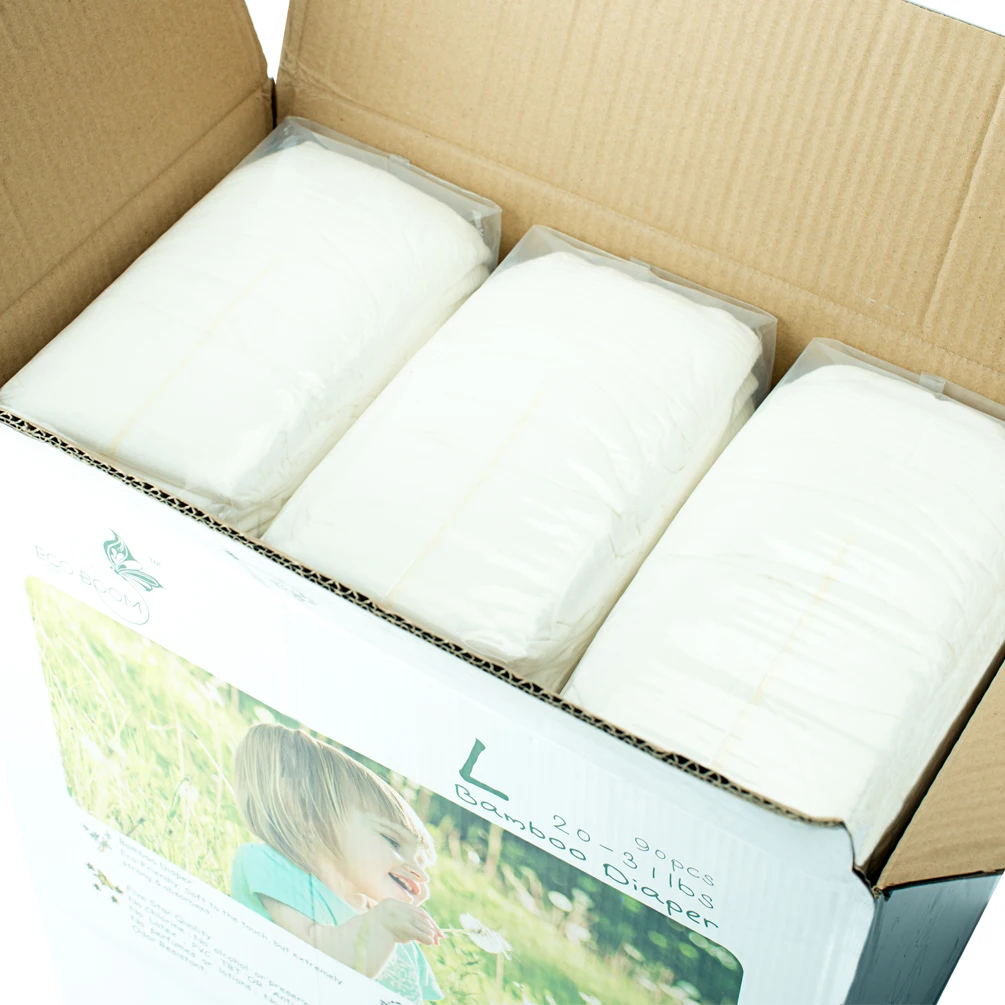 

ECO BOOM eco friendly disposable baby nappies diaper biodegradable of L Size color pure white new born