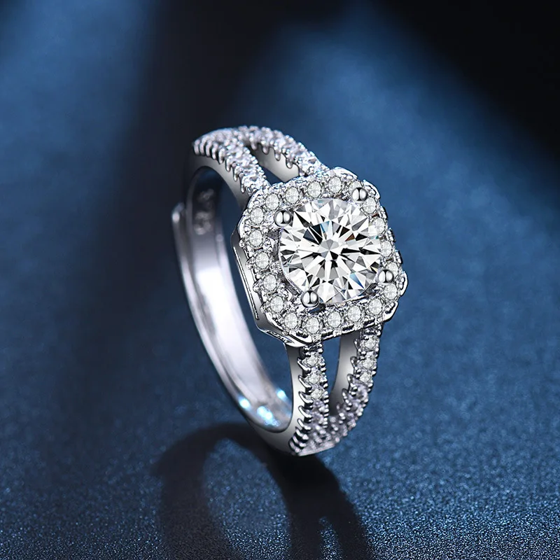 

JuHu Fashion Cold Wind European And American Retro Hollow Line Micro-inlaid Moissan Diamond Female Ring