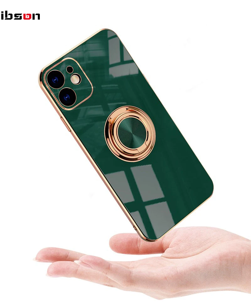 

Luxury Gold Plated Phone Case For iPhone 11 12Promax X 10 Xsmax XR 12mini 7 8 Plus Coque Kickstand Funda Capa Finger Ring
