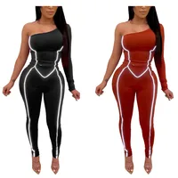 

2020 reflective playsuit one shoulder sexy womens bodycon jumpsuit