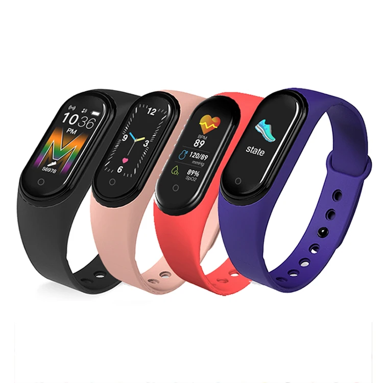 

Retail Newest M5 Sleep Tracker Blood Pressure Monitor Sport Fitness Smart Watch Bracelet, Black red blue green purple