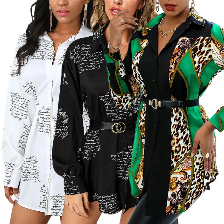 

2021 Trendy Ladies Long Blouse Printed Long Sleeve Plus Size Fall Office Shirts For Women