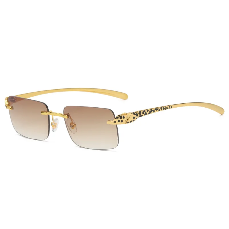 

Lmamba Vintage Unique Cheetah Rimless Square Sunglasses Brand Designer Men Women Sun Glasses 2021