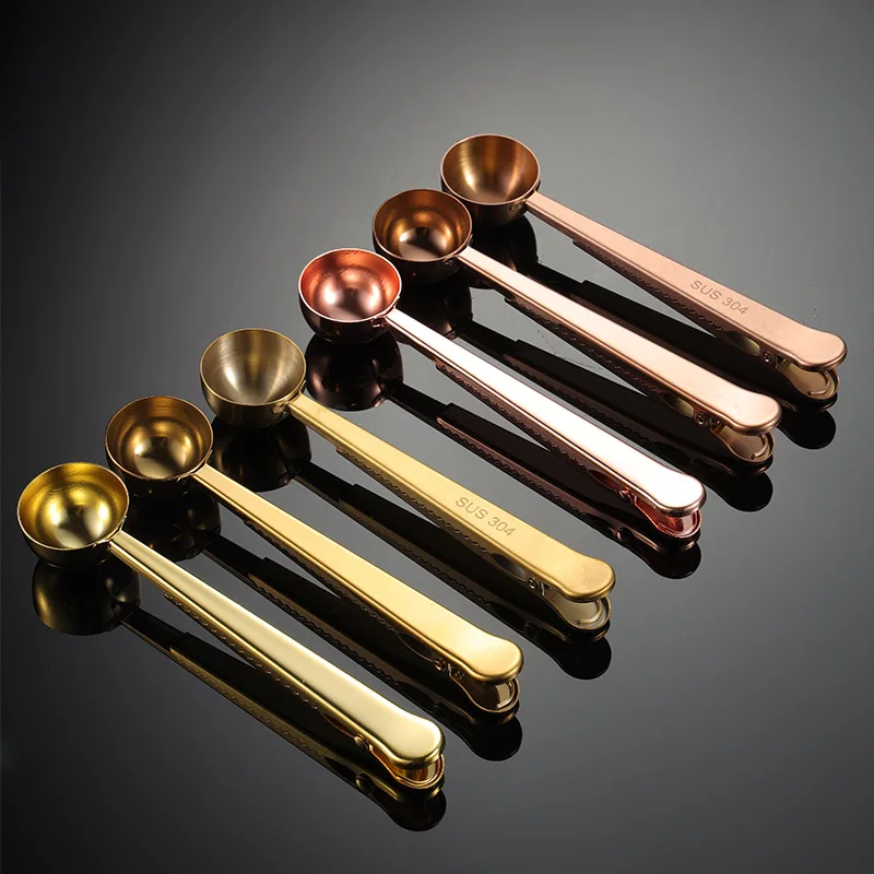 

stainless steel measuring spoons Coffee Scoop Clip Stainless Steel Coffee Scoop Bag Clip, Silver/gold/rose gold/black
