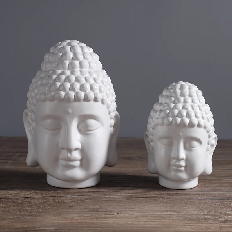 New white ceramic Buddha head ornaments, creative living room decorations wholesale