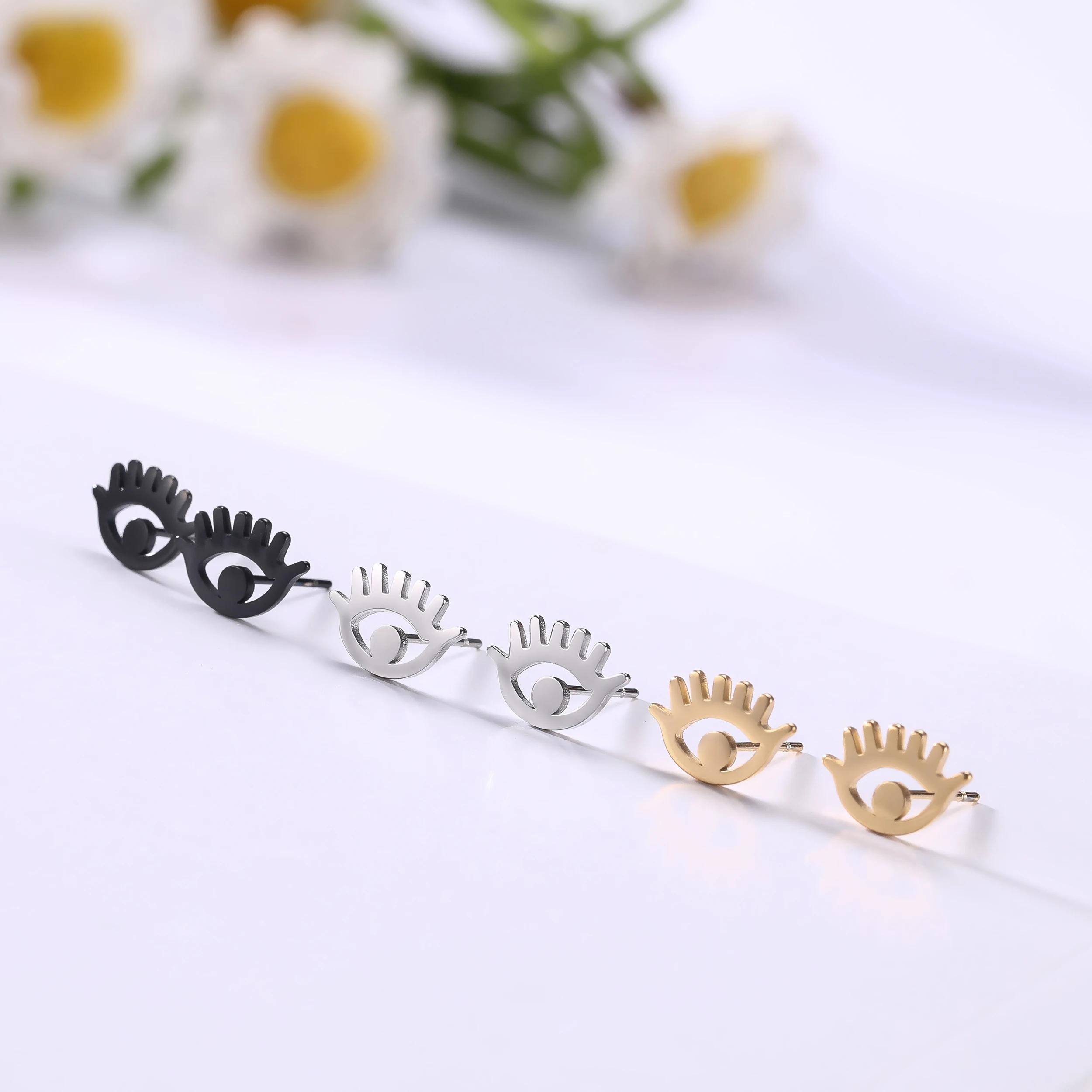 

wholesale earings for women eyes stud earrings women jewelry 304 stainless steel plated 18K real gold