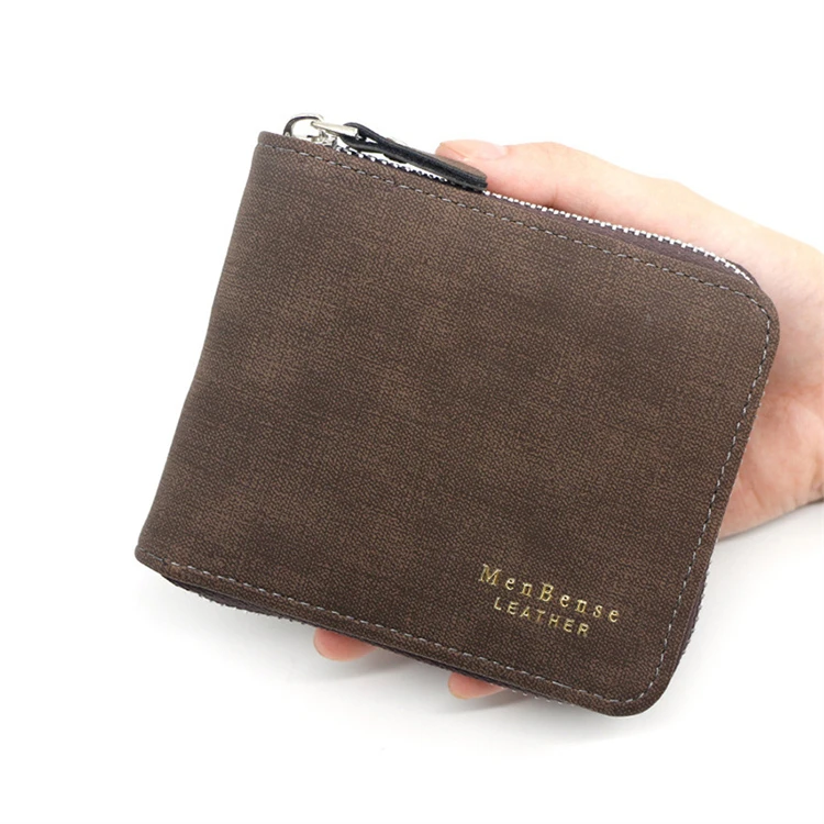 

Custom Logo Classic Pure Color Zip Around Short Wallets Leather Men, Multi-colors