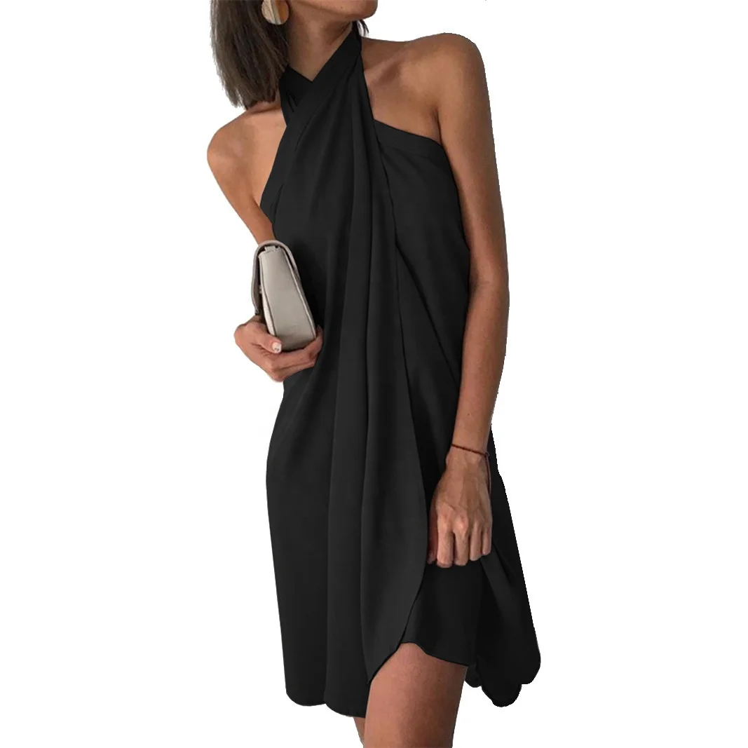 

Backless Strappy Sling summer Women Ladies solid color large size Long Dress custom
