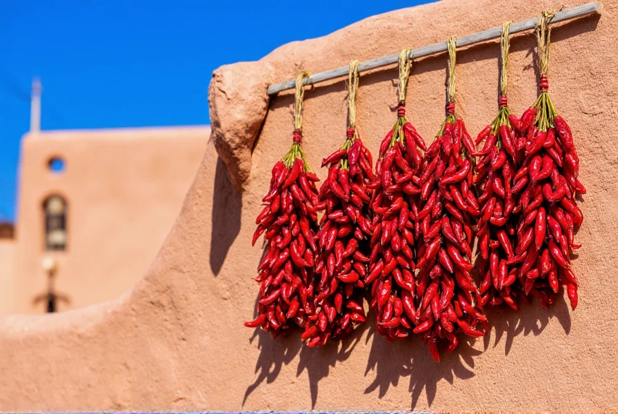 Ristra traditionnelle de piments rouges séchés du Nouveau-Mexique
