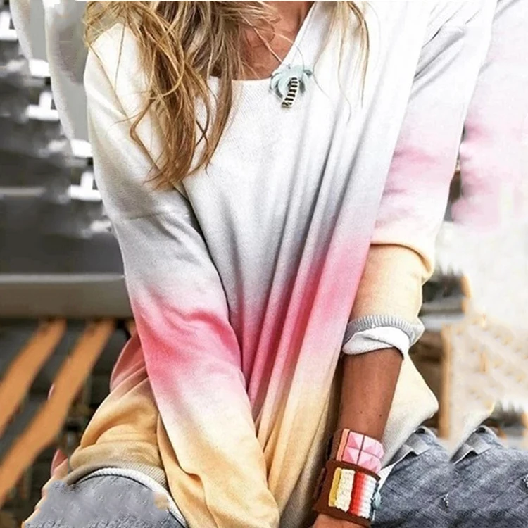 

Long Sleeve Loose Lady Shirt Gradient T-shirt