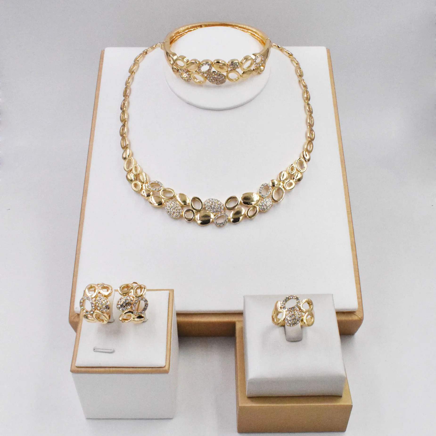 

Wholesale High Quality Women 4 Jewelry Set Luxury Gold Plated Wedding Party Jewelry NT0039, Gold color