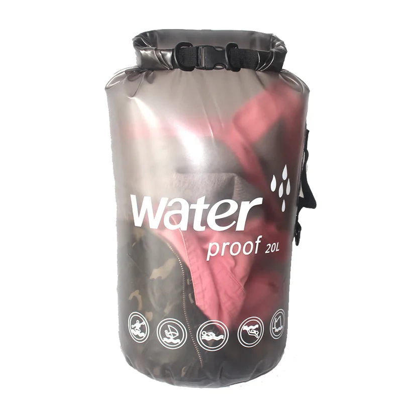 

10L 20L wholesale Single shoulder drift swim water sports PVC frosted transparent waterproof dry bag, Black,orange, red, blue, green,yellow