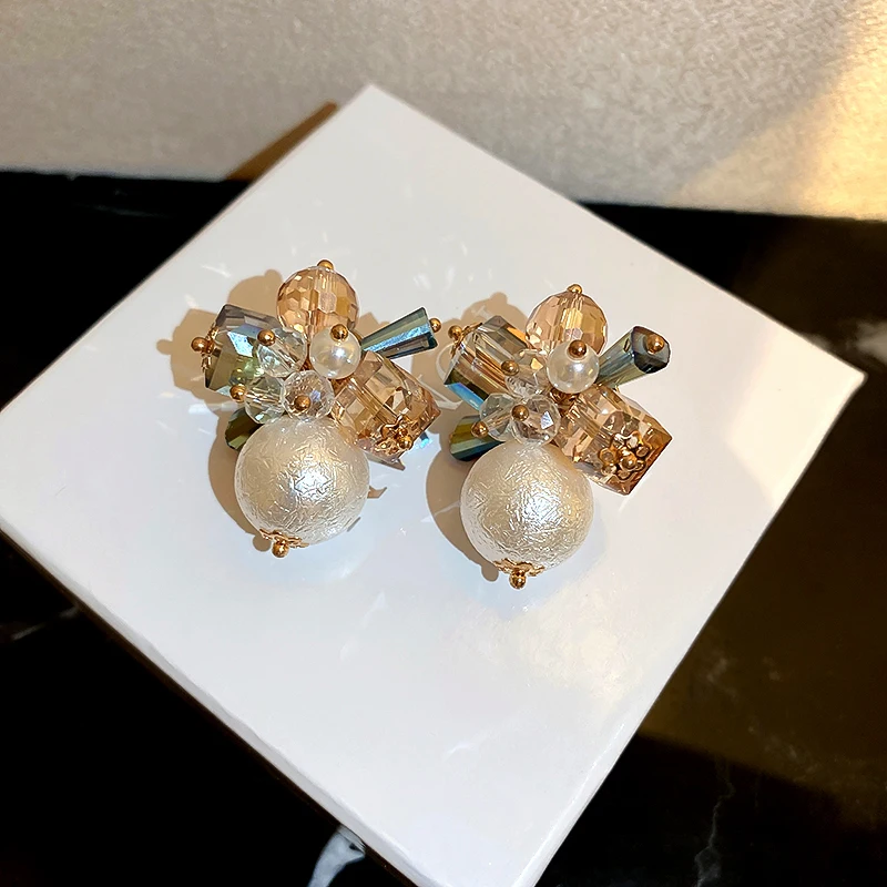 

fashion trendy pearl crystal earrings flowers