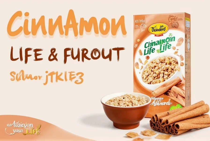 Close-up view of Cinnamon Life cereal pieces showing their square shape and cinnamon coating on white background