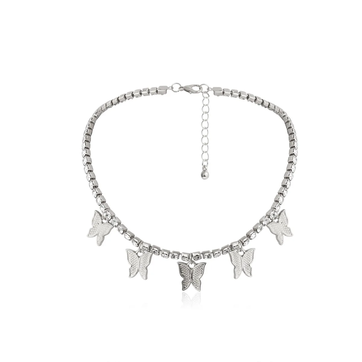 

Bohemian Silver Cubic Zirconia Butterfly Pendant Necklace CZ Tennis Butterfly Choker Necklace