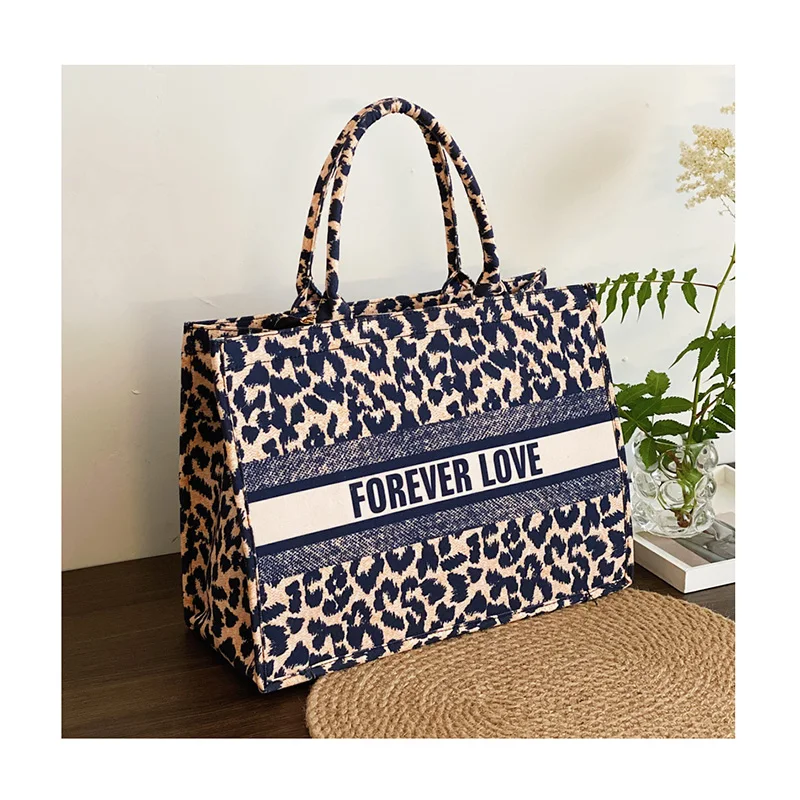 New Fashion Canvas Tote Bag 2021 Large Capacity Leopard Letters Big Brand Shoulder Bag Shopper Spring Summer Women's Hand Bag, Customized color