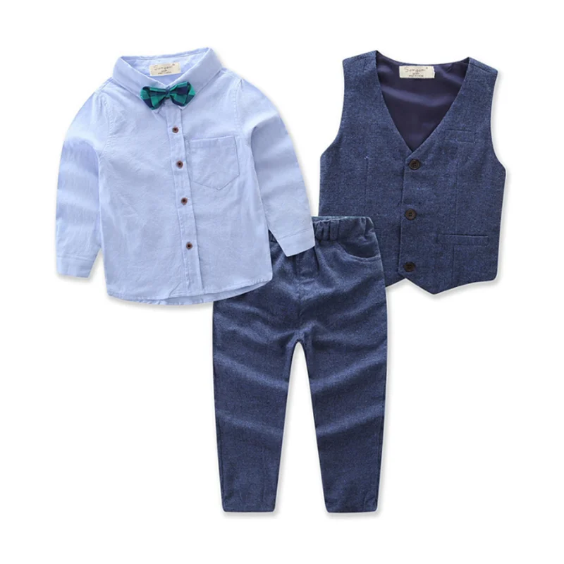 

Wish Autumn New Style Europe and Ameical Gentleman British three-piece suit baby boy set clothes, Blue