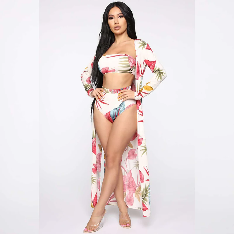 

Women's Sexy Printed Tube Top Bikini Set Swimwear Bathing Suit Beachwear Three Pieces Swimsuit, Shown