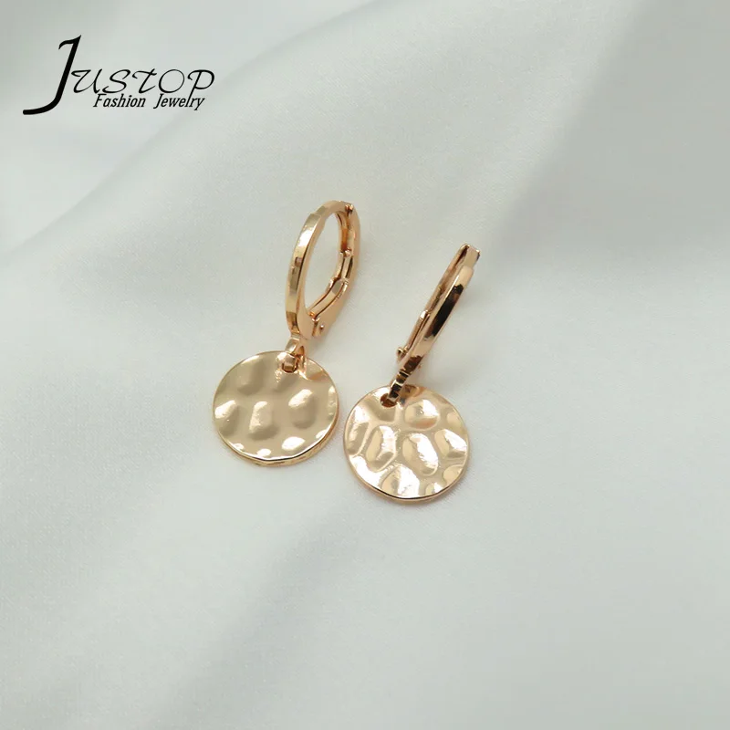 

Brass Jewelry Custom Gold Plated Hoop Huggie Earrings With Round Charm, As picture