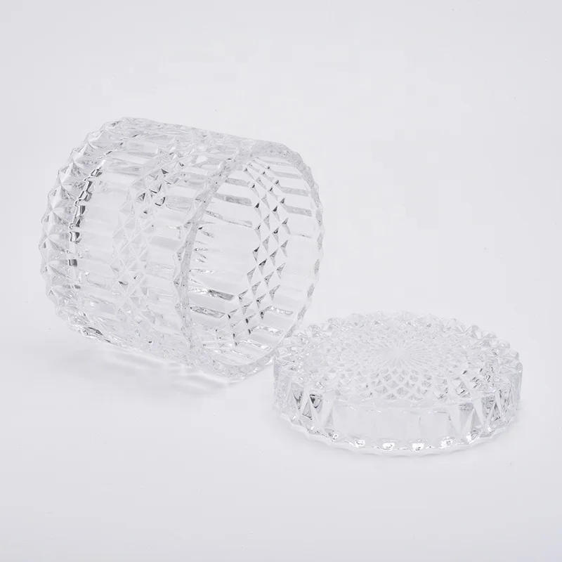 Clear engraving votive candle jar glass candle holder with lid home decoration