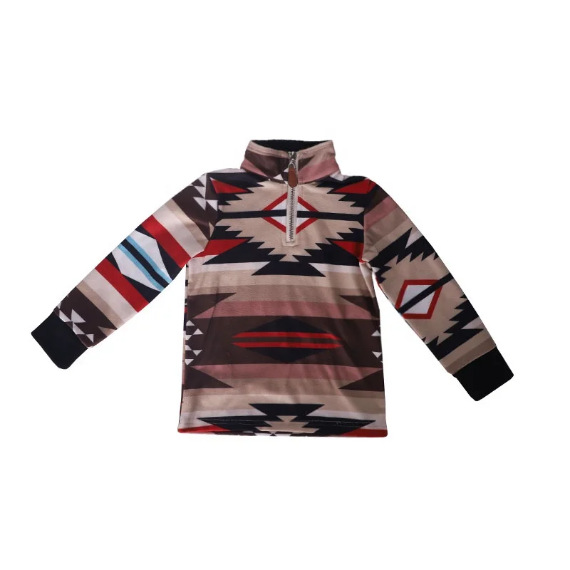 

RTS Kids 1/4 zipper printed fleece pullover children's aztec tops girls striped turtleneck jacket, One color as pic