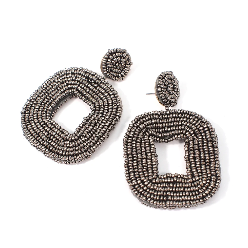 

HANSIDON Bohemian Resin Beads Dangle Earrings Handmade Statement Geometric Big Drop Earrings For Women Ethnic Jewelry Hot sale, Water blue, dark grey, black, red, gold