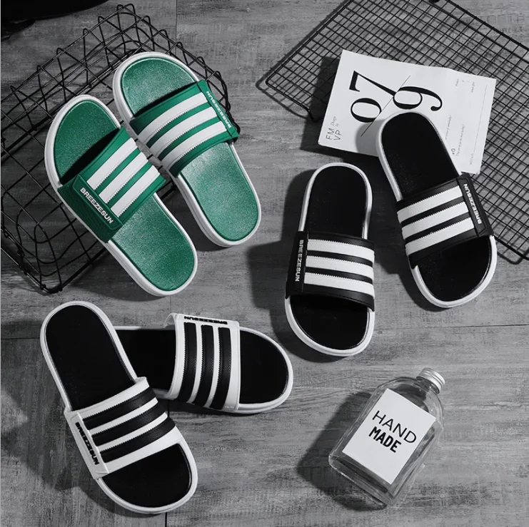 

Summer new fashion flat sandals elastic band women printing slippers, Black, green