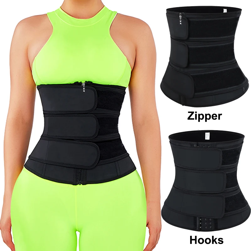 

Neoprene Waist Trainer With Logo 3 Strap Zip Up XS-3XL Thermal Weigh Loss 3 Compression Straps slim trainer Women, Black,pink,red,blue,green,purple,orange