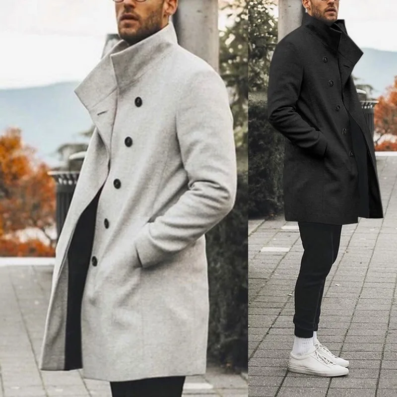 

High Quality Trench Coat Men Winter Classic Slim Long Coat Men Autumn Men Trench Solid Long Windbreaker Vintage Blends, Different colors and support to customized