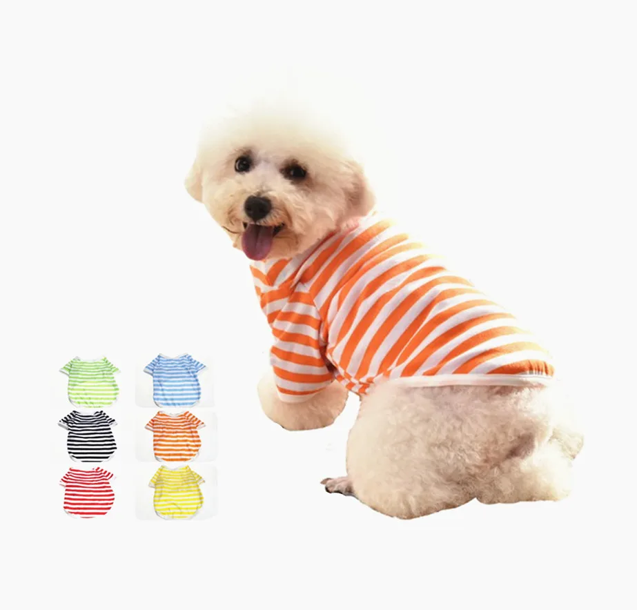 

Wholesale Pet Clothing Multicolor Casual Striped Dog Shirts Pet Puppy Cloth Soft Cotton Summer Dog Clothes, Customized color