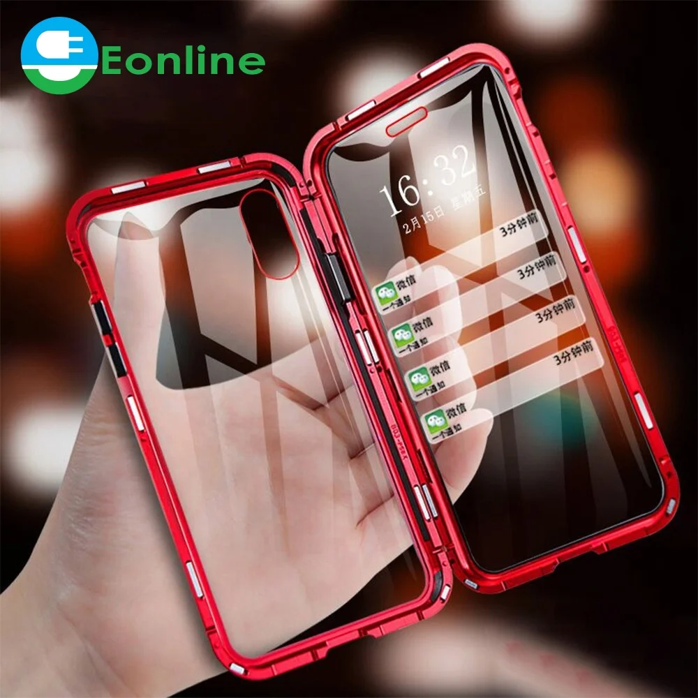 

Eonline Magnetic Adsorption Metal Phone Case For iPhone 6 6s 8 7 Plus X Double Sided Glass Magnet Cover For iPhone X XS MAX XR C, White