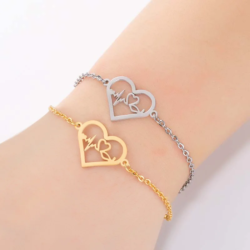 

ECG lightning Bracelet Couples Heart rate Stainless steel 18K Gold plated jewelry Wholesale bracelet, Silver, gold ,rose gold