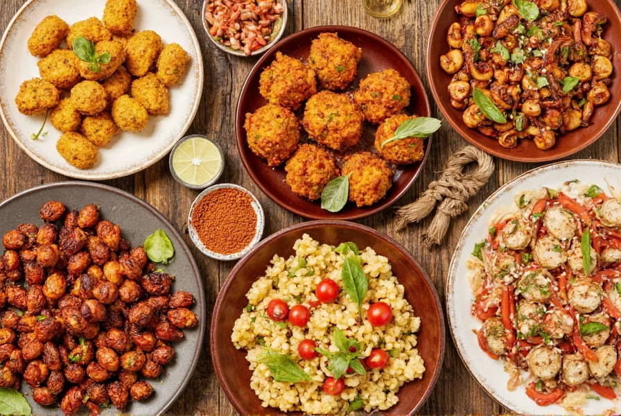 Various international dishes featuring different crushed red pepper substitutes in appropriate culinary contexts