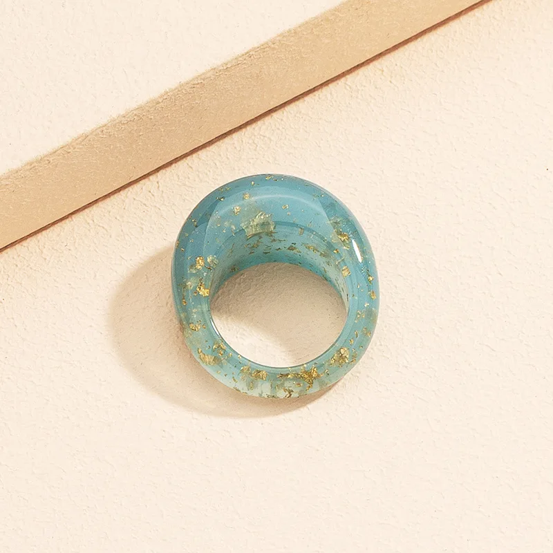 

New Arrival Gold Foil Inside Resin Ring Vintage Chunky Dome Blue Acrylic Ring For Women Girls