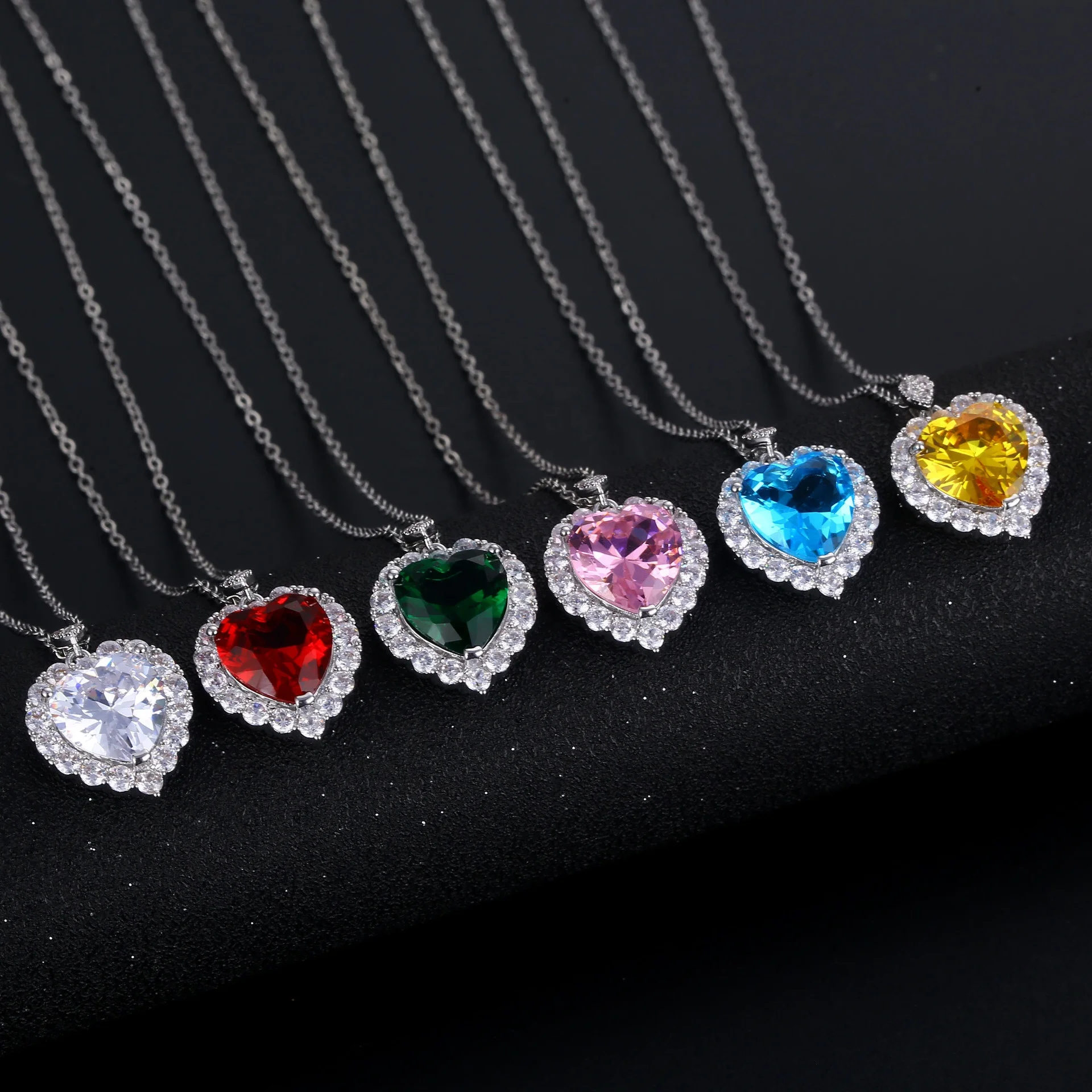 

Luxury Heart Colorful Gemstone Pendant Necklaces For Women Girl Female Gifts Engagement Fine Jewelry, Customized color