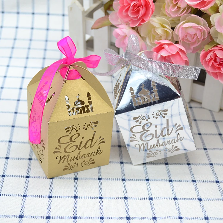 Shiny gold silver eid mubarak laser cut muslim ramadan gift boxes