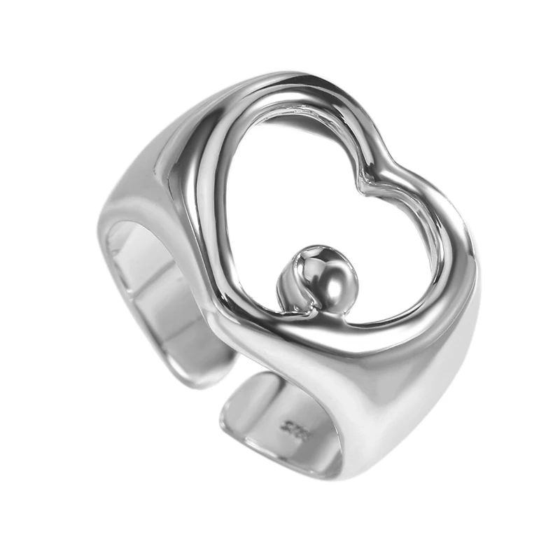 

Fukarni 6.44 Gram Wholesale Minimalist 925 Adjustable Sterling Silver Engraved Heart Ring TR560