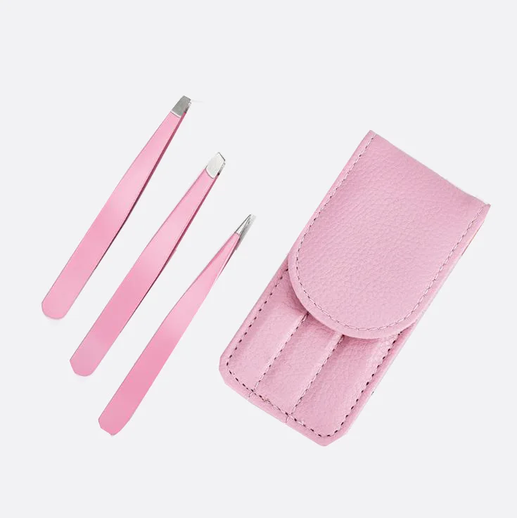 

Custom Logo Pink Tweezers Set Slanted Point Eyelash Extensions Tweezers Eyebrow Tweezers Set, Black/pink