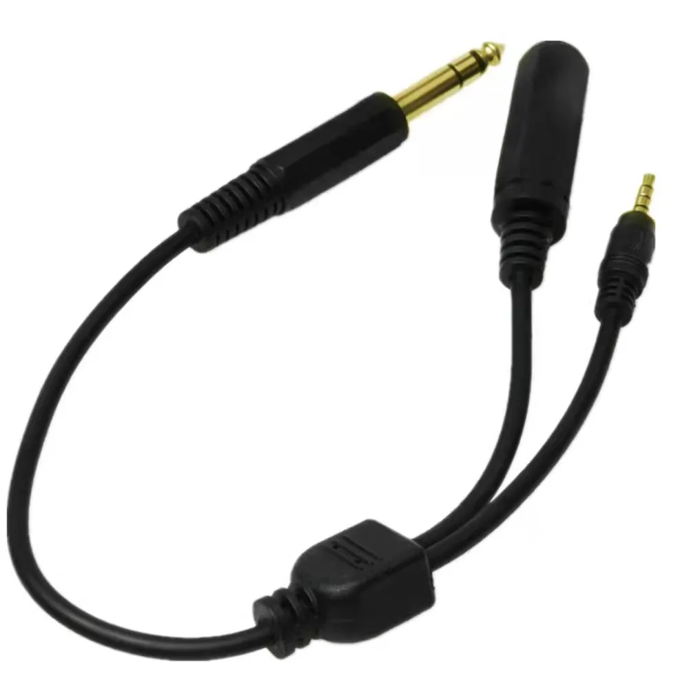 

6.35mm male to 6.35mm female with 3.5mm female Y splitter cable 30cm black color