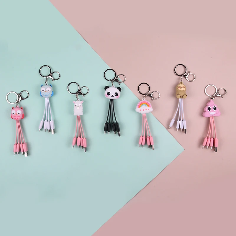 
Panda Sloth Usb 3 in 1 cable Multi Functional Charging Keyring Cable Mobile Phone Type C Fast Keychain Charger Cable 