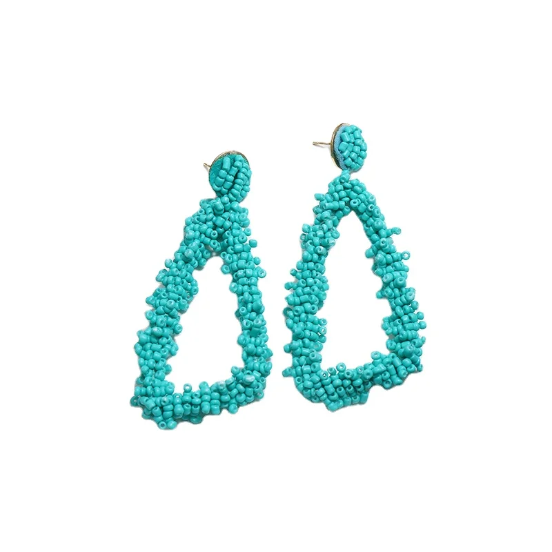 

Vintage Bohemian National Style Multi Color Resin Bead Triangle Dangle Earrings Geometric Seed Bead Long Tassel Earring